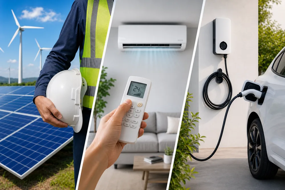 Energia solar, climatização e recarga de veículo elétrico