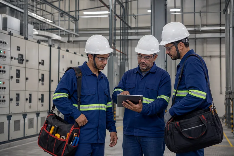 Equipe técnica especializada em ambiente industrial